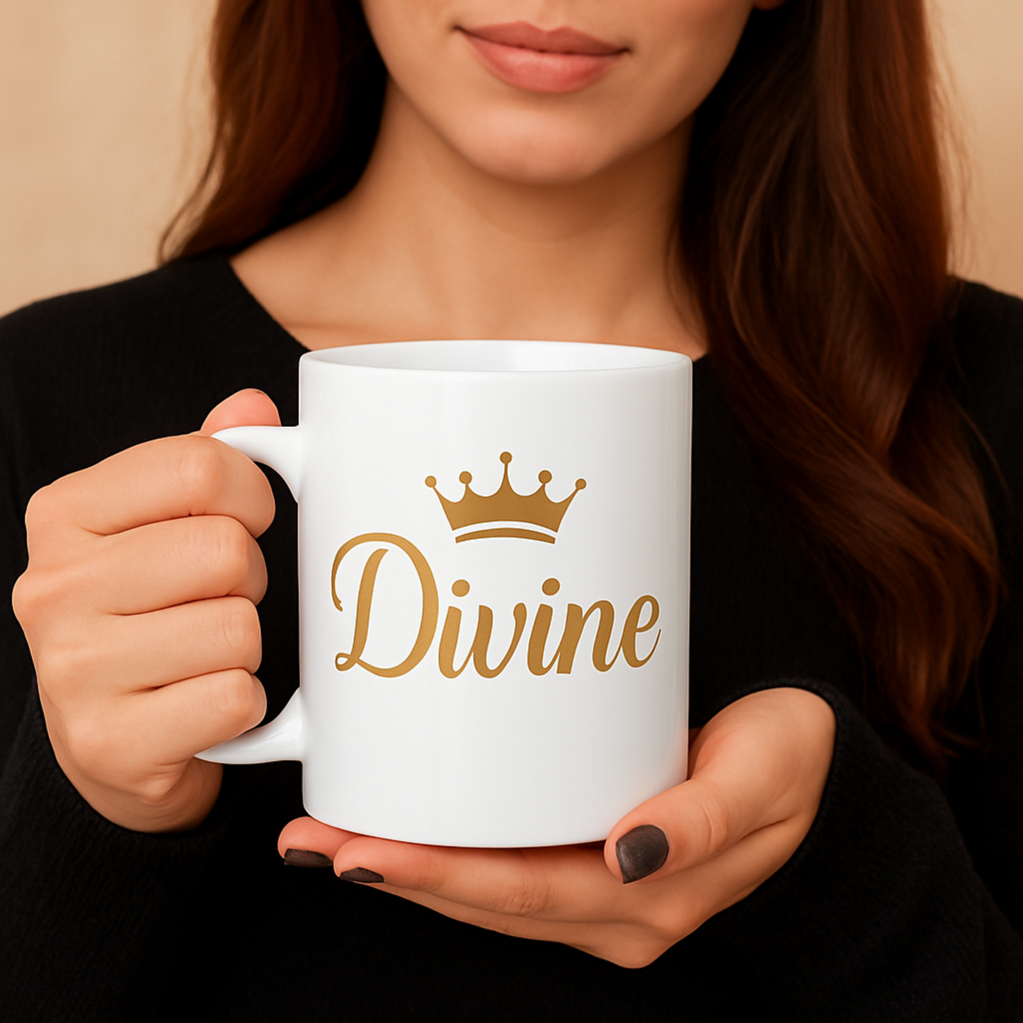 Divine Mug – Elegant Gold Crown Coffee Cup for Women